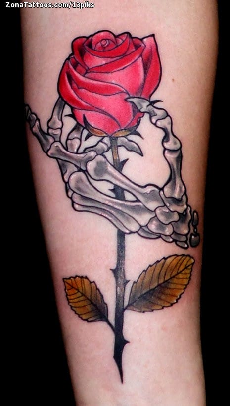 Tattoo photo Roses, Flowers, Skeletons