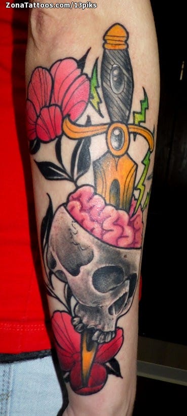 Tattoo photo Skulls, Brains, Daggers