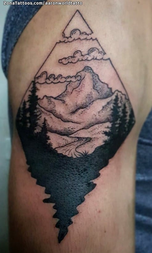 Foto de tatuaje Paisajes, Montañas, Hombro