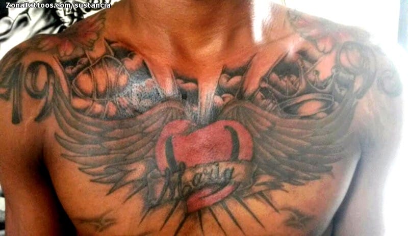 Tattoo of Hearts, Wings, Chest