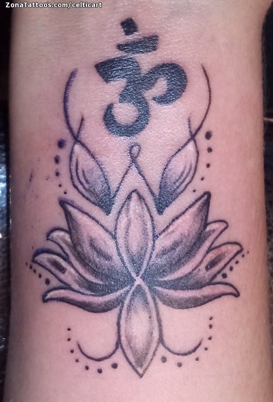Tattoo of Flowers, Lotus, Om