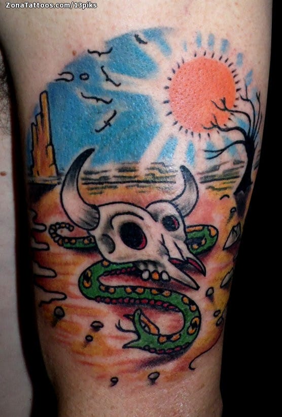 Tattoo photo Skeletons, Snakes, Suns