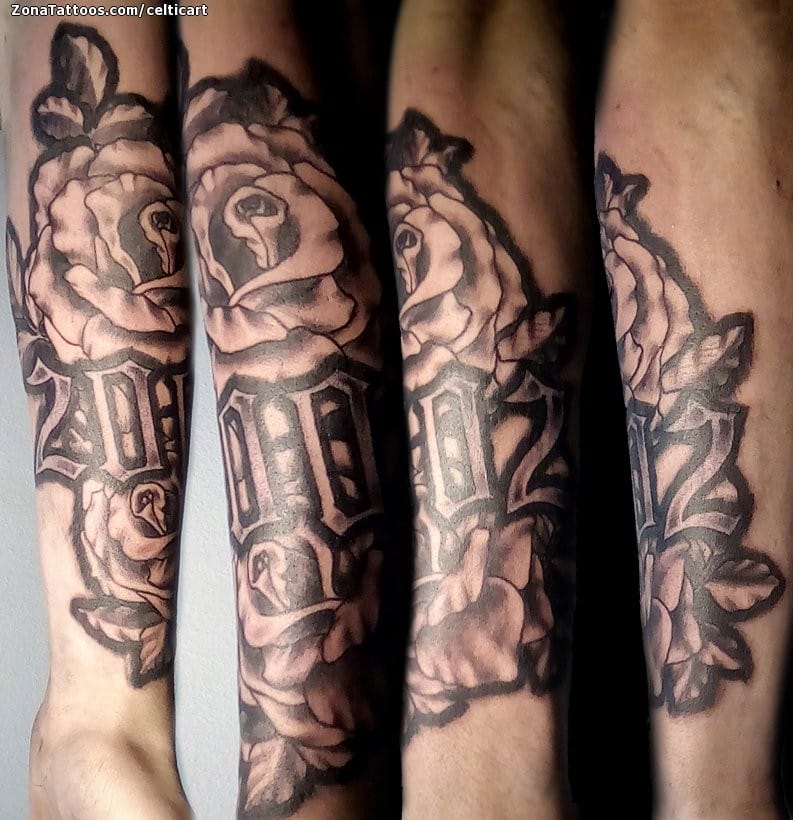 Foto de tatuaje Rosas, Flores, Números