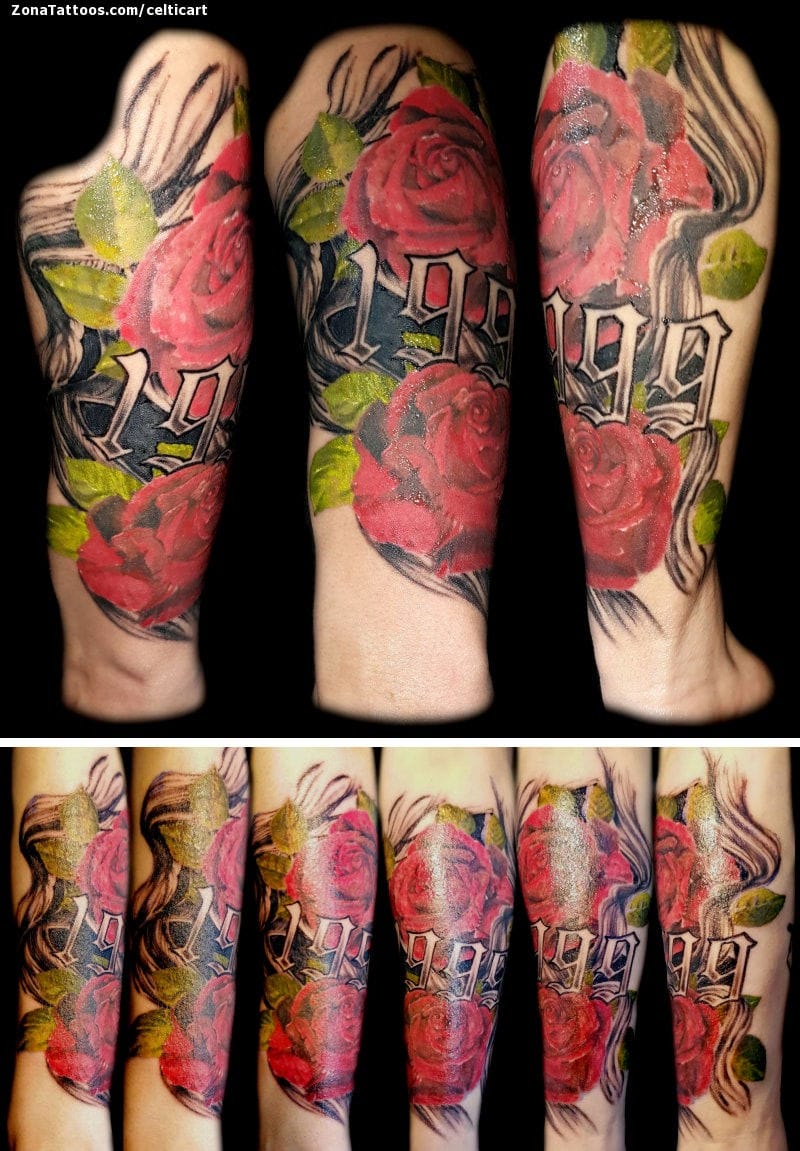 Foto de tatuaje Rosas, Flores, Números