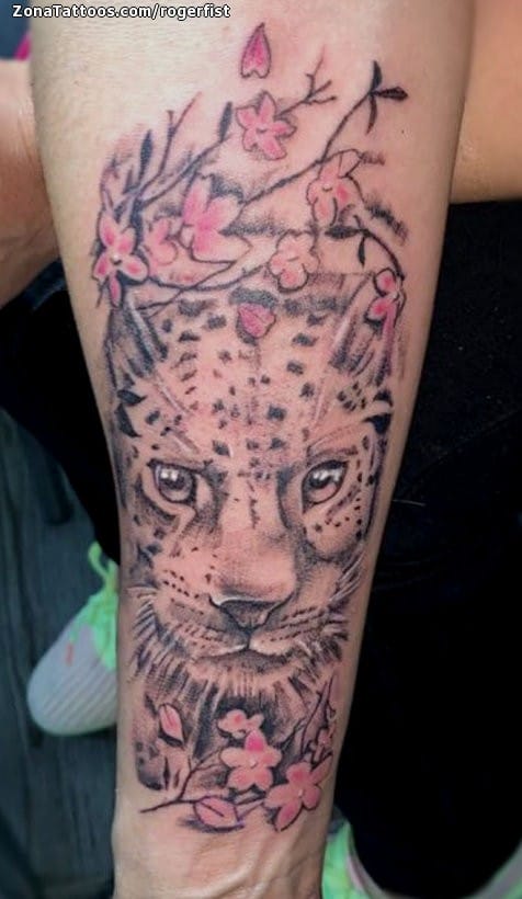 Foto de tatuaje Leopardos, Animales, Cerezos