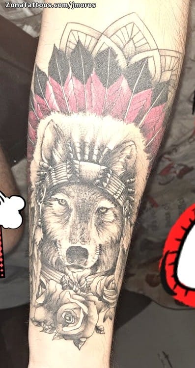 Tattoo photo Wolfs, Animals, Indians