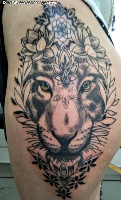 Tattoo of Tigers, Animals, Thigh