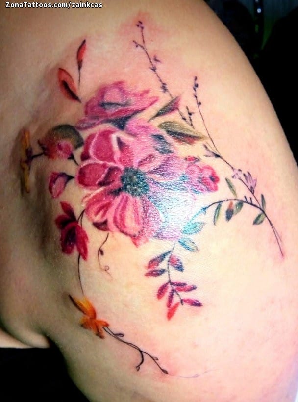 Foto de tatuaje Flores, Hombro