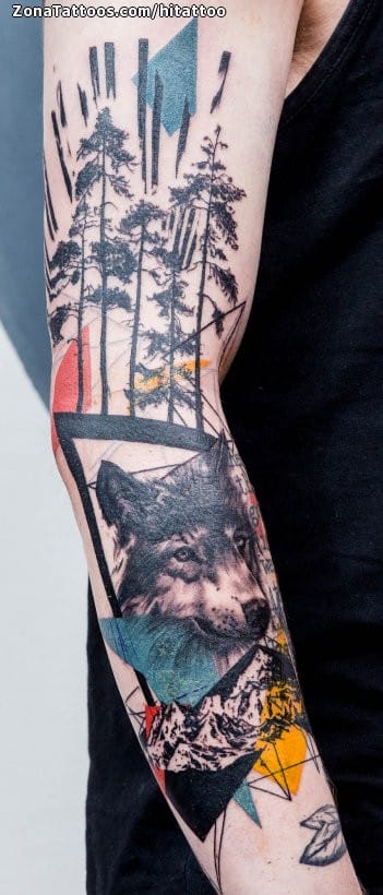 Foto de tatuaje Lobos, Animales, Árboles
