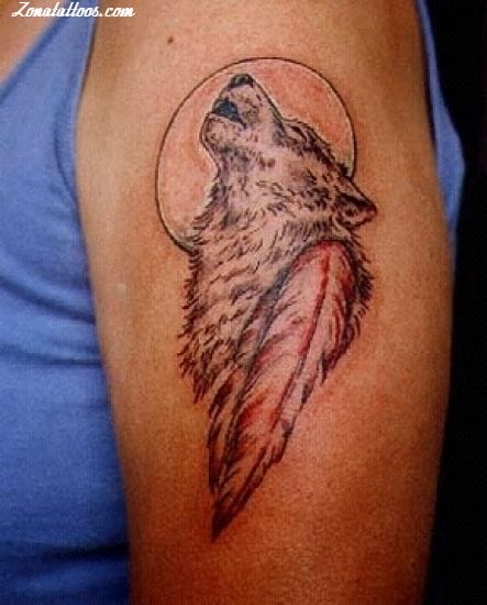 Tattoo photo Wolfs, Indians, Feathers