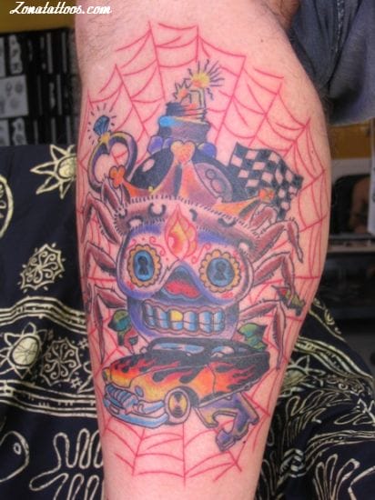 Tattoo photo Cars, Cobwebs, Sugar Skull