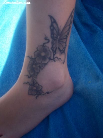 Tattoo photo Butterflies, Flowers, Ankle