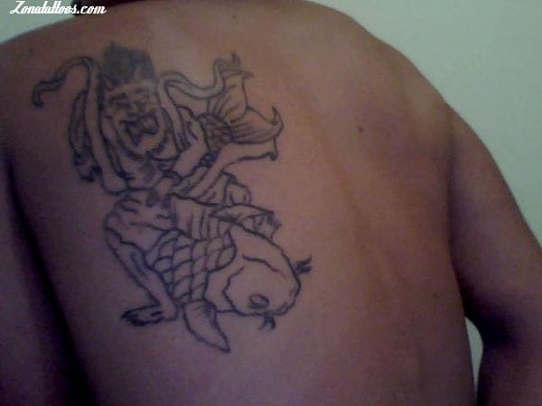 Tattoo photo Shoulder blade, Demons, Koi