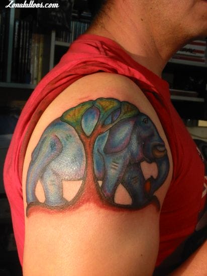 Tattoo photo Elephants, Trees, Shoulder