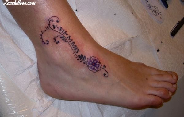 Tattoo photo Numbers, Instep, Flowers