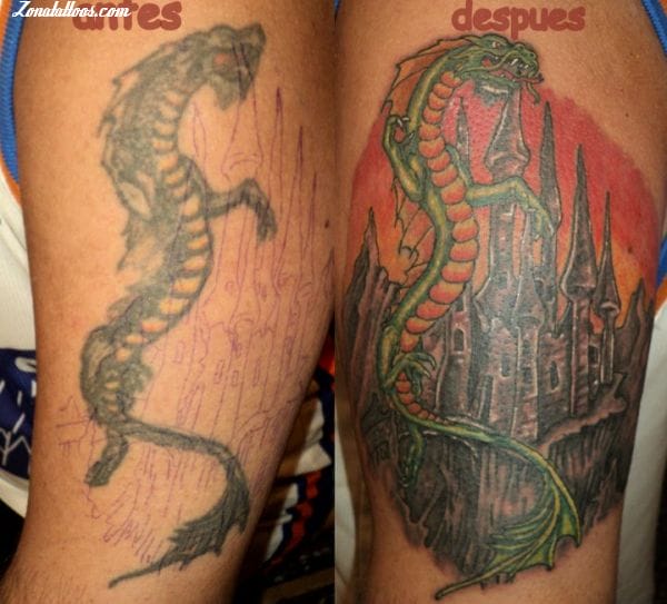 Foto de tatuaje Cover Up, Castillos, Dragones