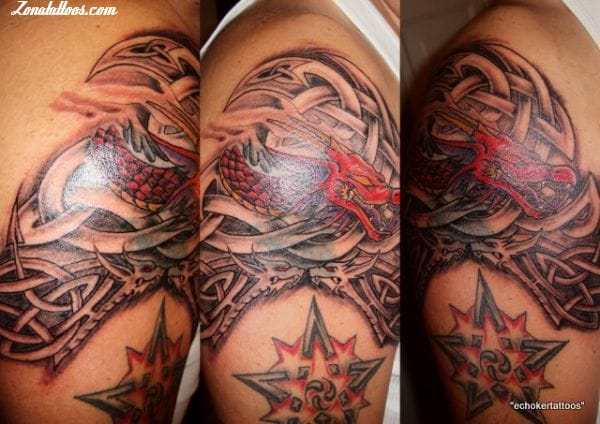 Tattoo of Dragons, Tribal, Shoulder