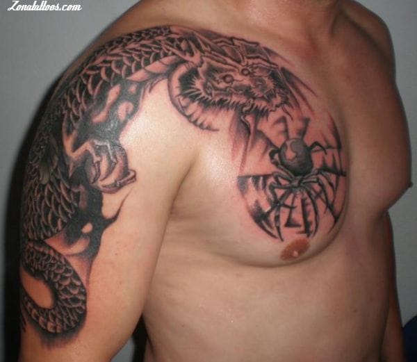 Foto de tatuaje Dragones, Arañas