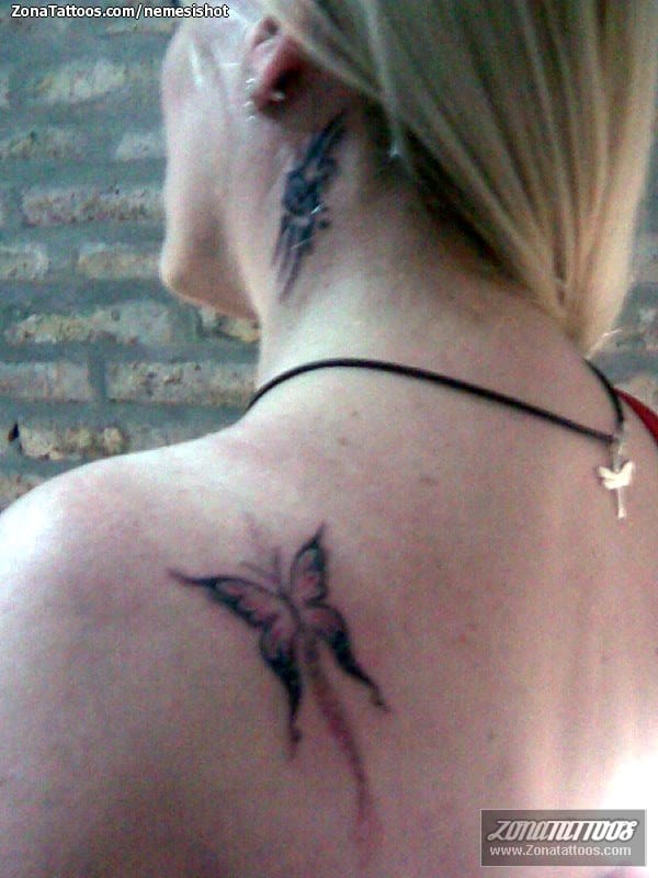 Tattoo photo Neck, Butterflies, Shoulder blade