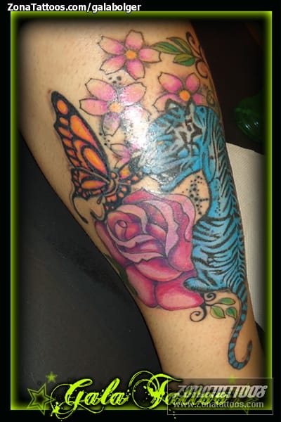 Tattoo photo Flowers, Butterflies, Tigers