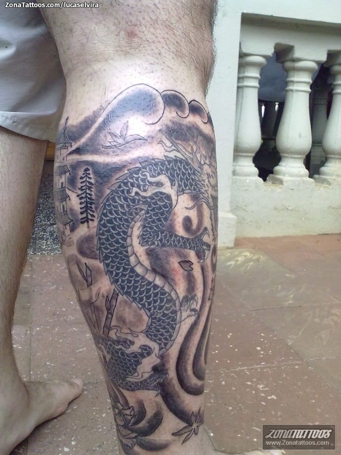 Foto de tatuaje Dragones, Orientales, Pierna