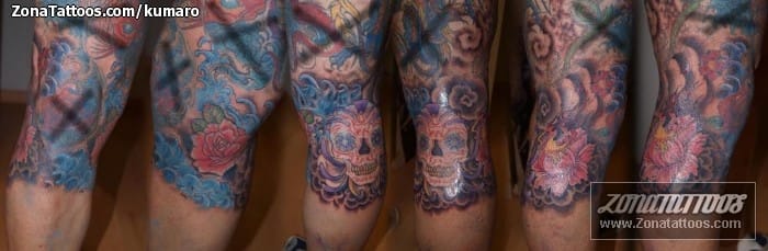 Tattoo photo Leg, Lotus, Skulls