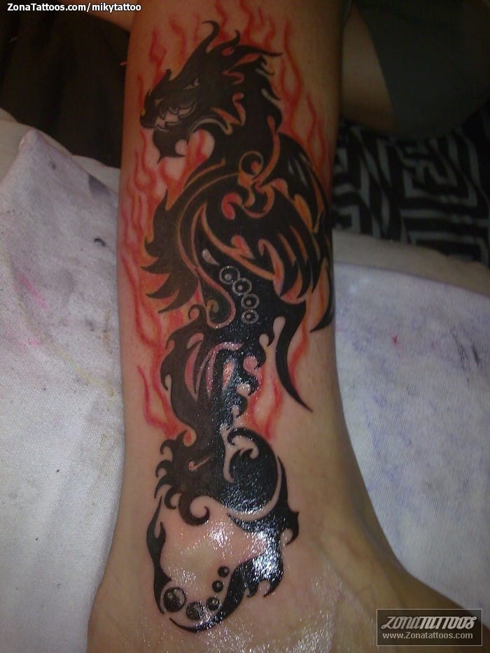 Tattoo photo Leg, Cover Up, Dragons