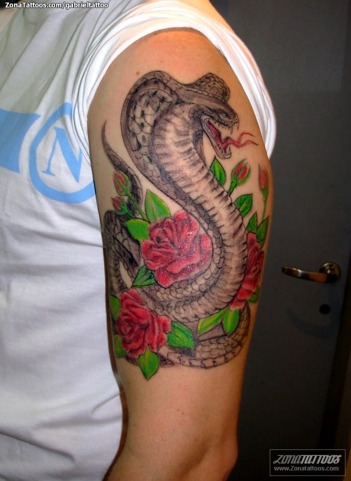 Tattoo photo Snakes, Flowers, Roses