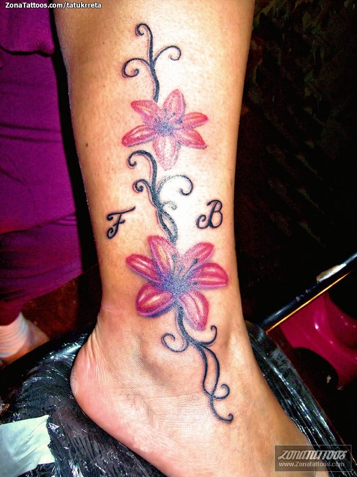 Tattoo photo Flowers, Lilies, Initials