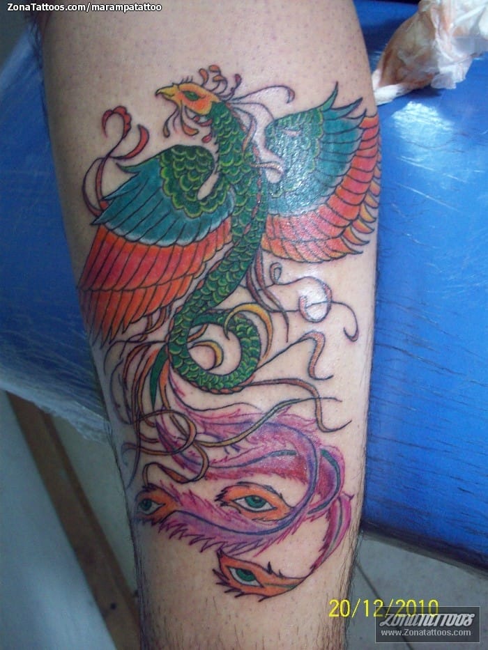 Tattoo photo Phoenix, Fantasy, Calf