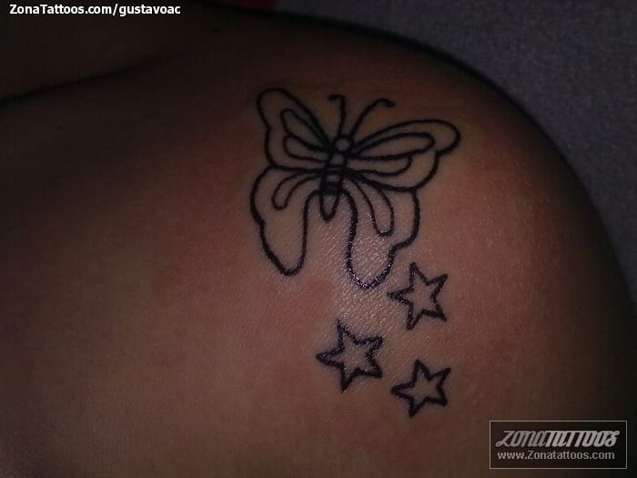 Foto de tatuaje Hombro, Mariposas, Estrellas