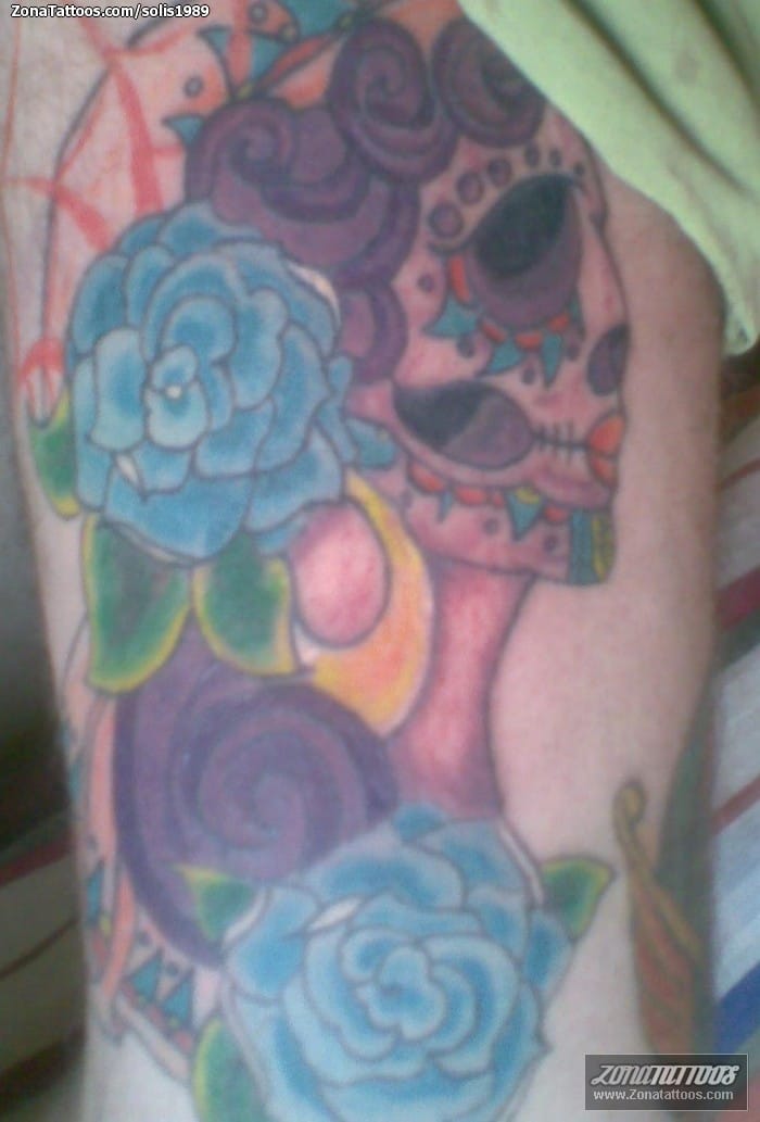 Tattoo photo Sugar Skull, Flowers, Skulls