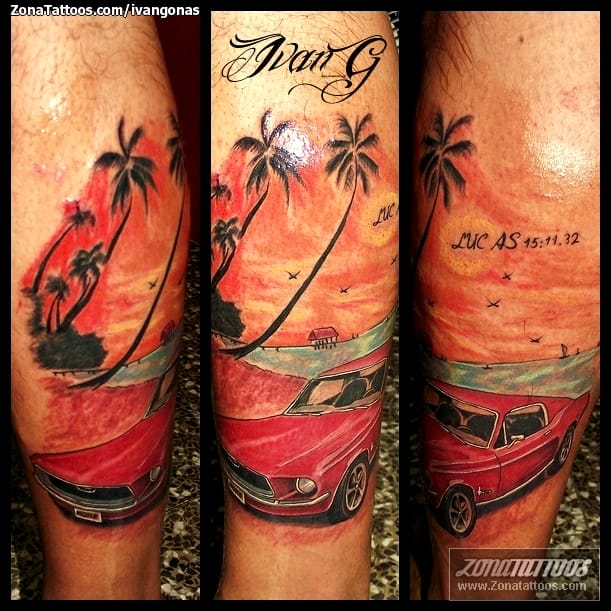 Foto de tatuaje Coches, Vehículos, Palmeras