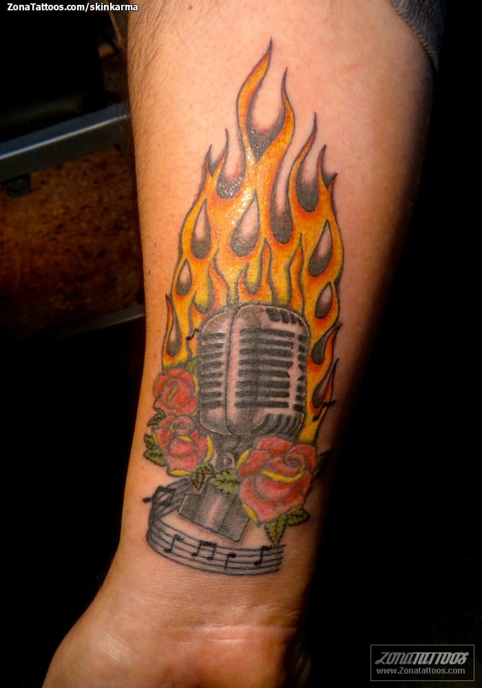 Tattoo photo Microphones, Fires, Llamas