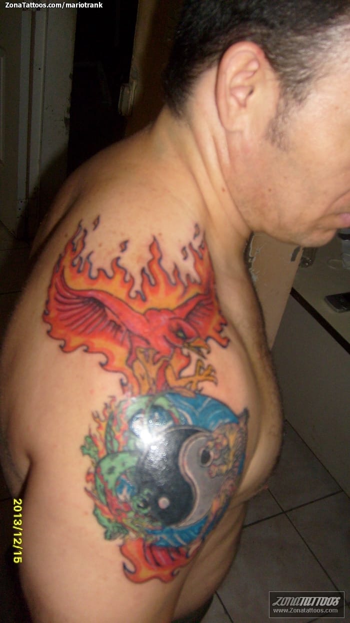 Tattoo photo Phoenix, Llamas, Fires