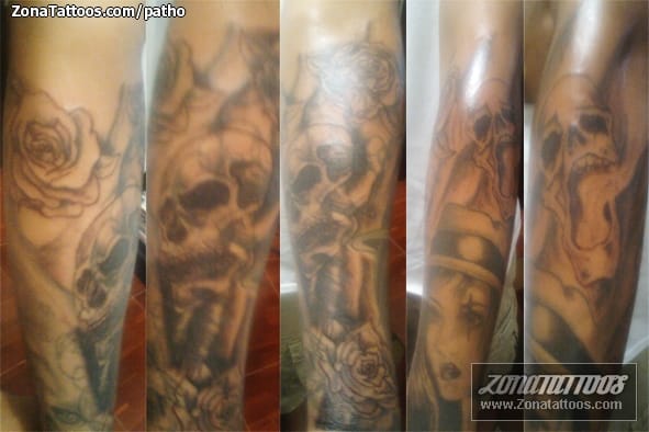 Foto de tatuaje Brazo, Rosas, Calaveras