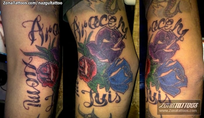 Foto de tatuaje Nombres, Letras, Flores