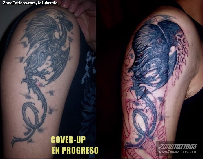 Foto de tatuaje Cover Up, Demonios, Brazo