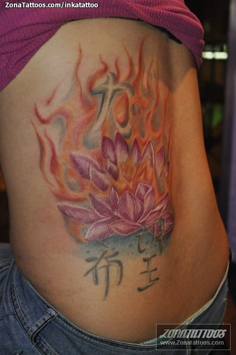 Foto de tatuaje Flores, Lotos, Fuegos