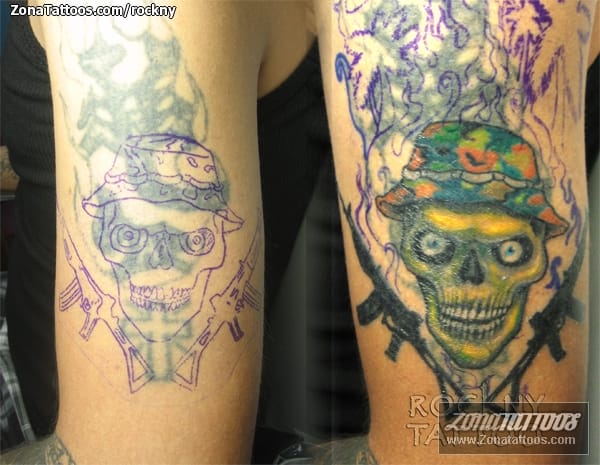 Foto de tatuaje Cover Up, Calaveras, Armas