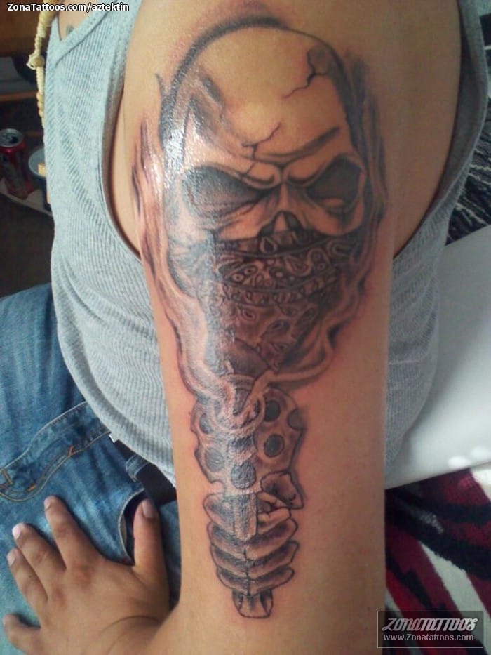 Tattoo photo Skulls, Arm, Weapons