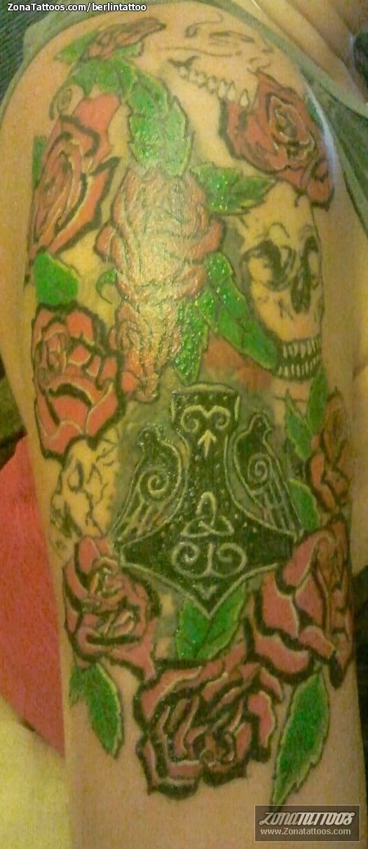 Tattoo photo Celtic, Mjölnir, Skulls