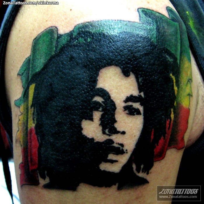 Foto de tatuaje Bob Marley, Banderas, Retratos