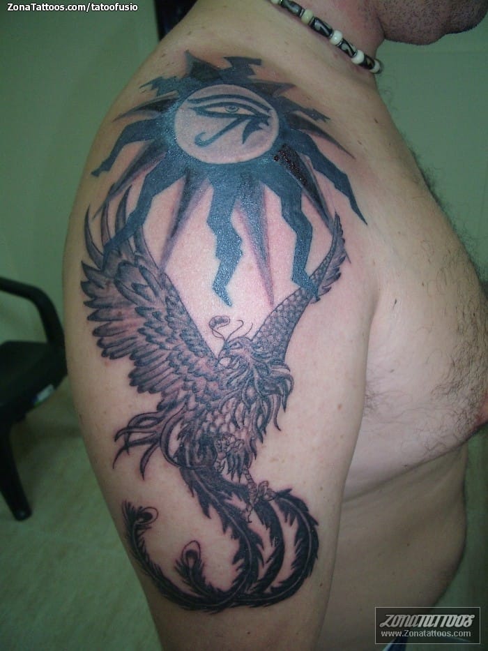 Tattoo photo Suns, Eye of Horus, Phoenix