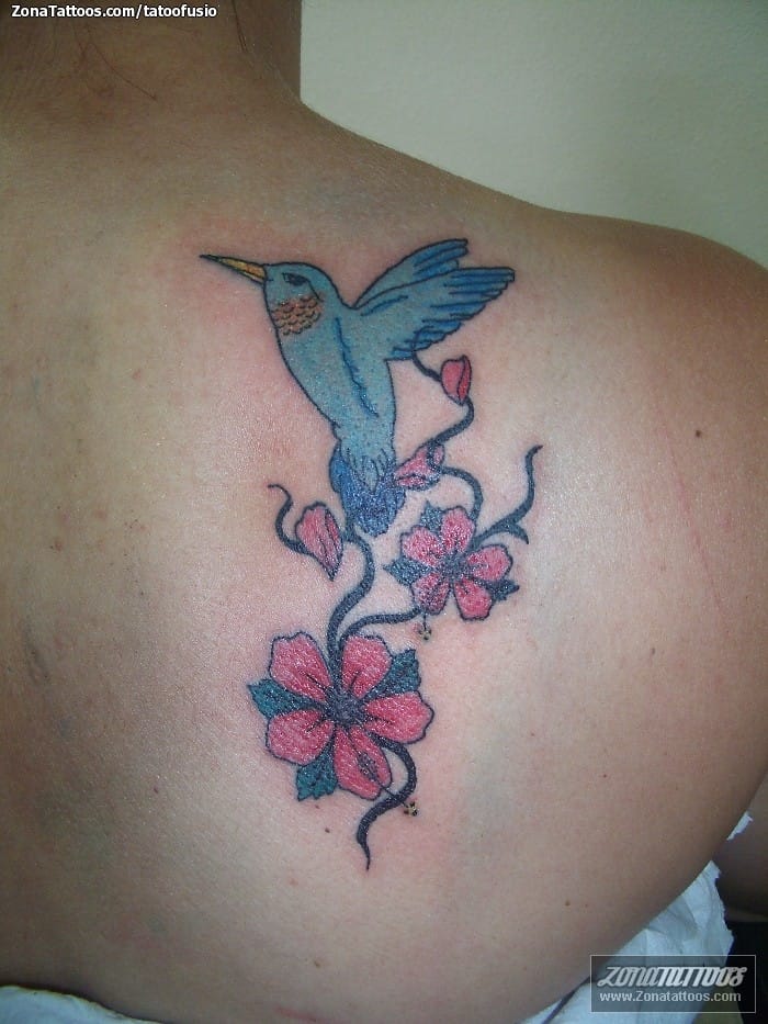 Foto de tatuaje Colibríes, Flores, Aves