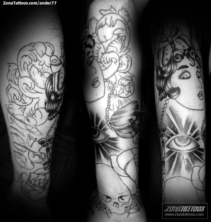 Tattoo photo Skulls, Forearm, Roses