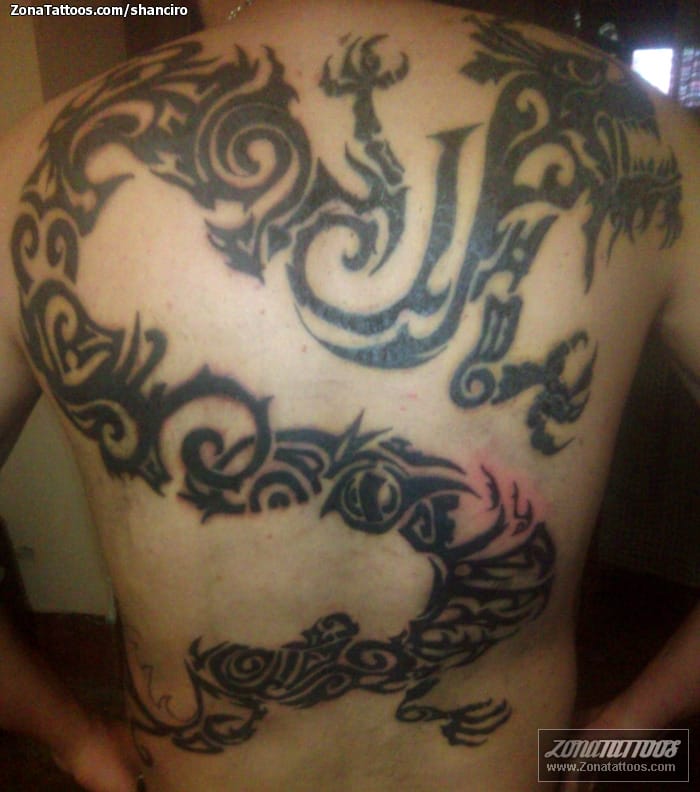 Foto de tatuaje Dragones, Tribales, Espalda