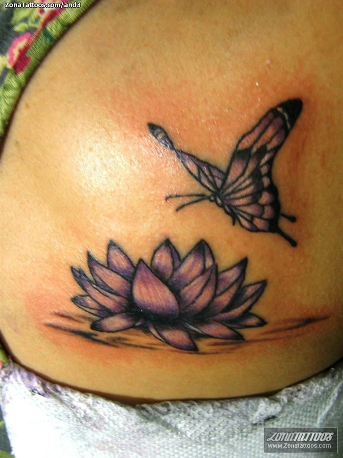 Tattoo of Lotus Flowers Butterflies