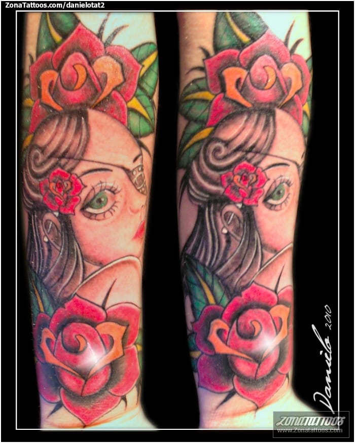 Foto de tatuaje Rostros, Rosas, Flores