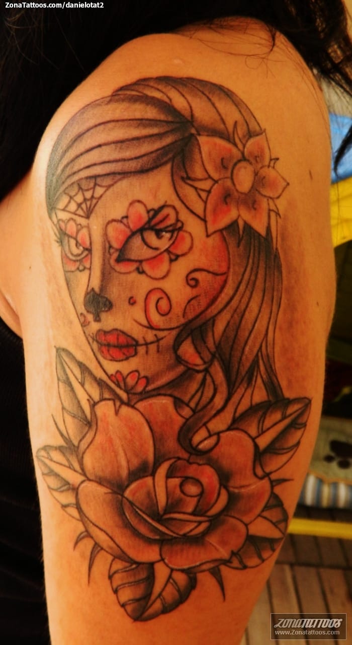 Foto de tatuaje Catrinas, Rosas, Flores